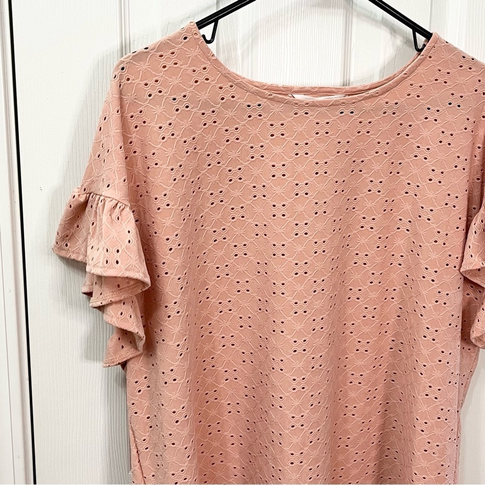 LC Lauren Conrad Pink Ruffle Sleeve Eyelet Top Women’s Size XL - Picture 3 of 8